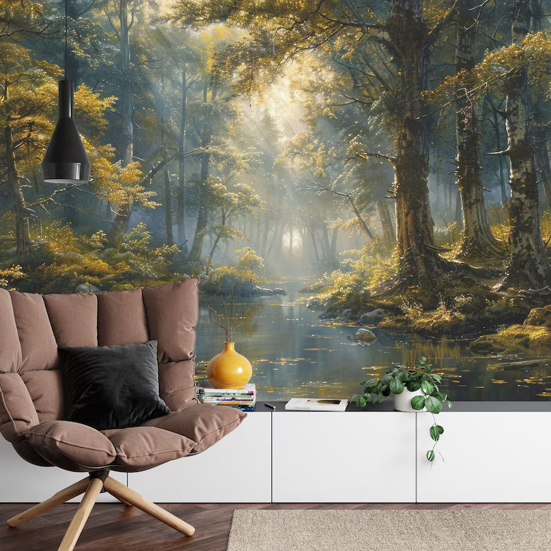 Enchanted Forest Wallpaper Mural, Tranquil Art Print
