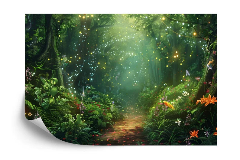 Enchanted Forest Wallpaper Mural, Fireflies Art Print