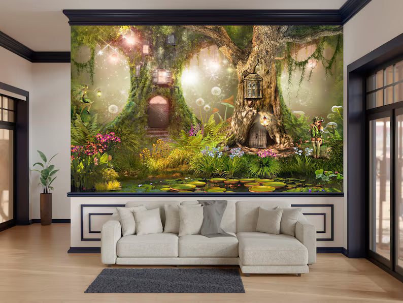 Fairy Forest Wallpaper Mural, Enchanted Nursery Decor