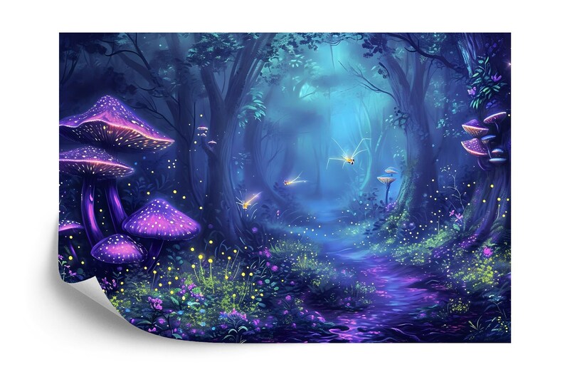 Glowing Forest Wallpaper Mural, Ethereal Nursery Decor