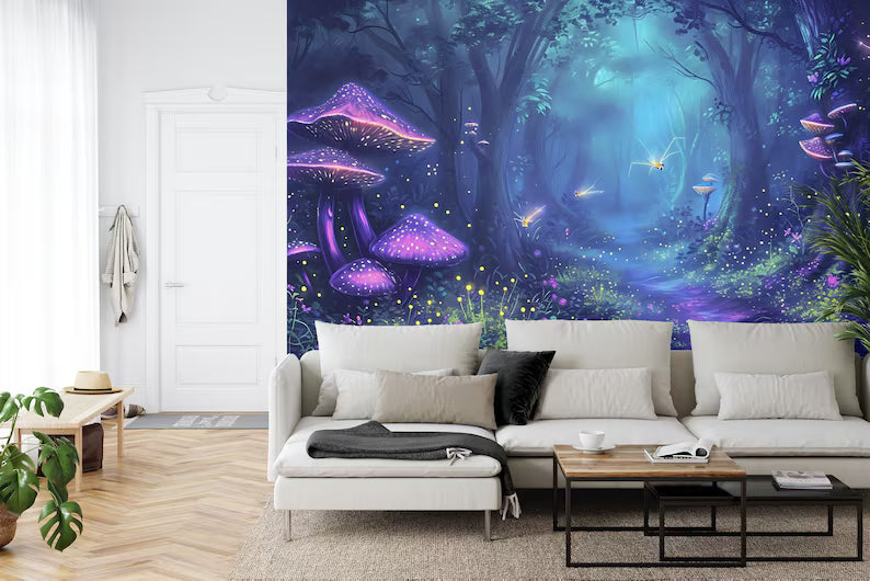 Glowing Forest Wallpaper Mural, Ethereal Nursery Decor