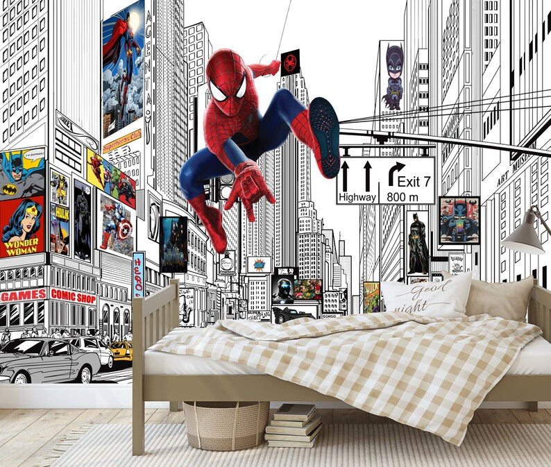 Superhero Comic City Wall Decal Sticker
