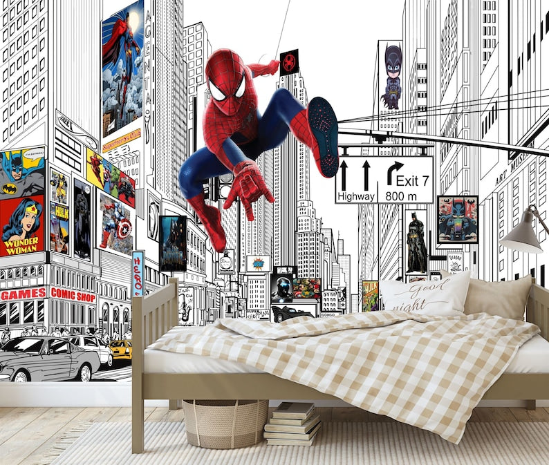 Superhero Comic City Wall Decal Sticker, Kids Room Decor