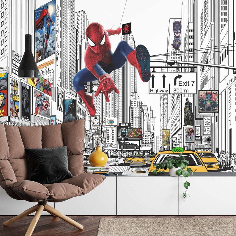 Superhero Comic City Wall Decal Sticker, Kids Room Decor