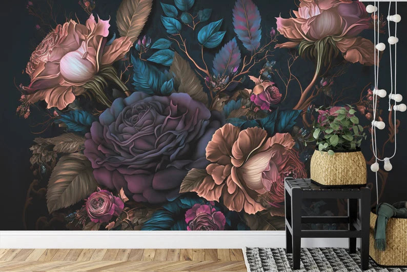 Baroque Peony Wall Mural, Rich Deep Colors Gift