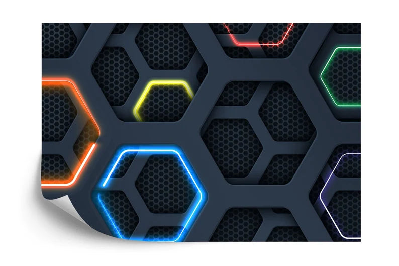 Neon Hexagon Gaming Room Wallpaper Mural