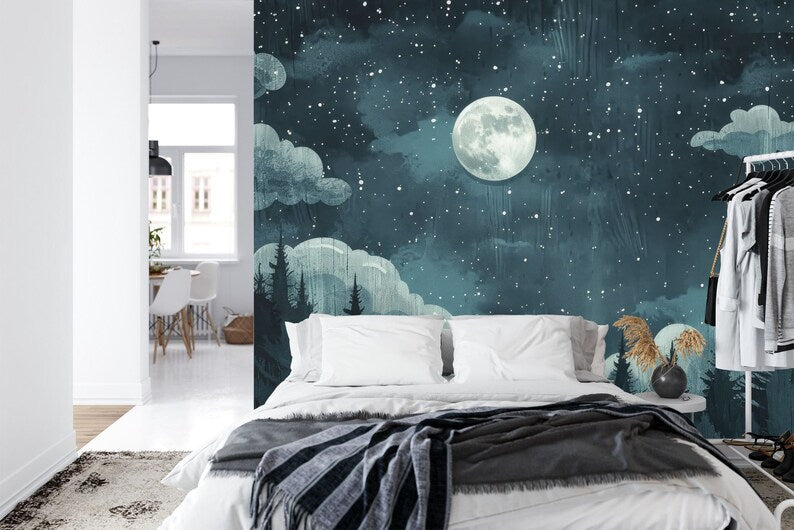 Celestial Woodland Wallpaper Mural, Peel and Stick Art Print