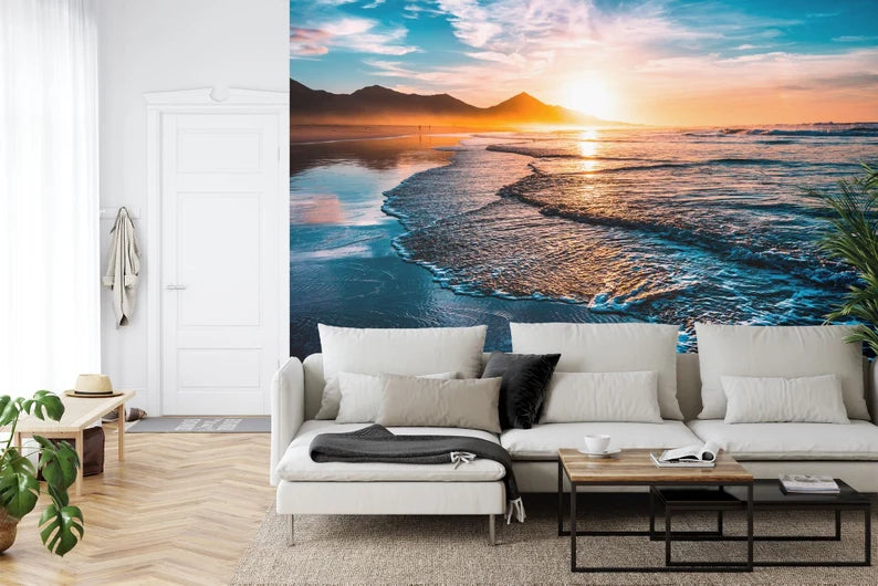 Beach Sunset Wall Mural, Nature View Art Print