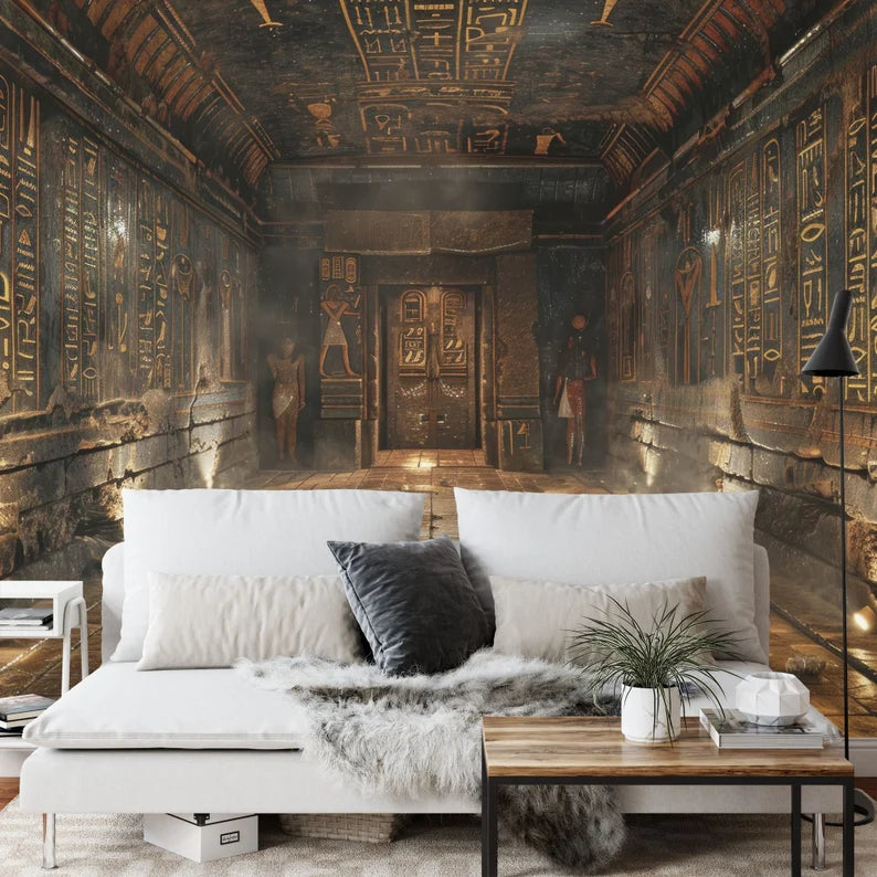 Egyptian Temple Corridor Mural, Peel and Stick Wallpaper