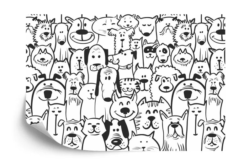 Black and White Doodle Dogs Wallpaper Mural