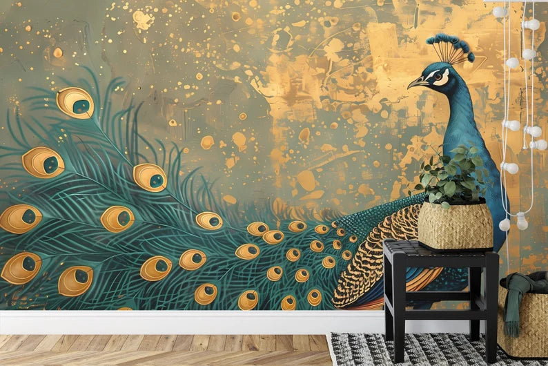 Vintage Chinoiserie Peacock Wallpaper Mural