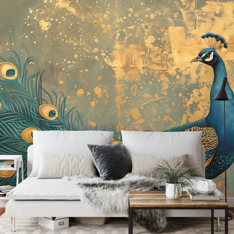 Vintage Chinoiserie Peacock Wallpaper Mural