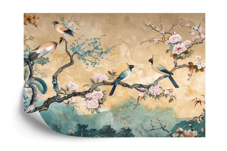 Vintage Chinoiserie Birds and Flowers Wallpaper Mural