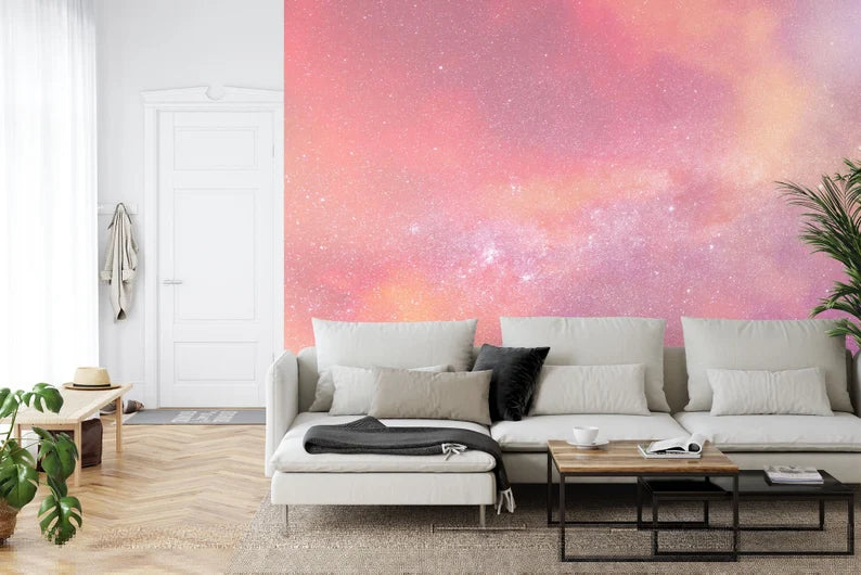 Pink Sky Wall Mural, Cloudy Evening Wallpaper
