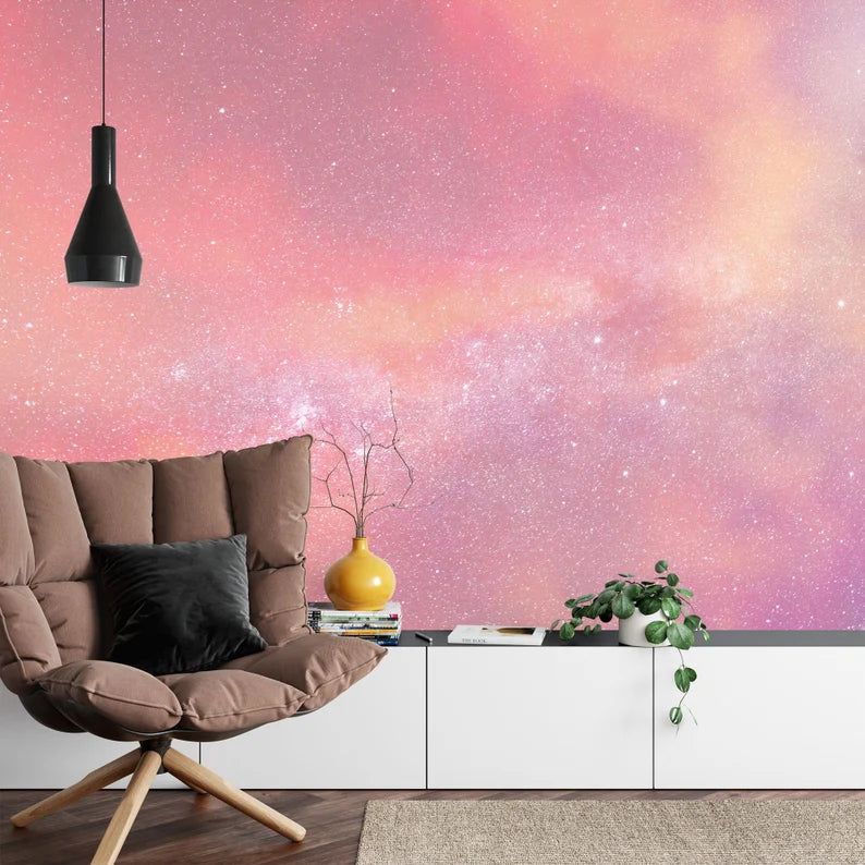 Pink Sky Wall Mural, Cloudy Evening Wallpaper