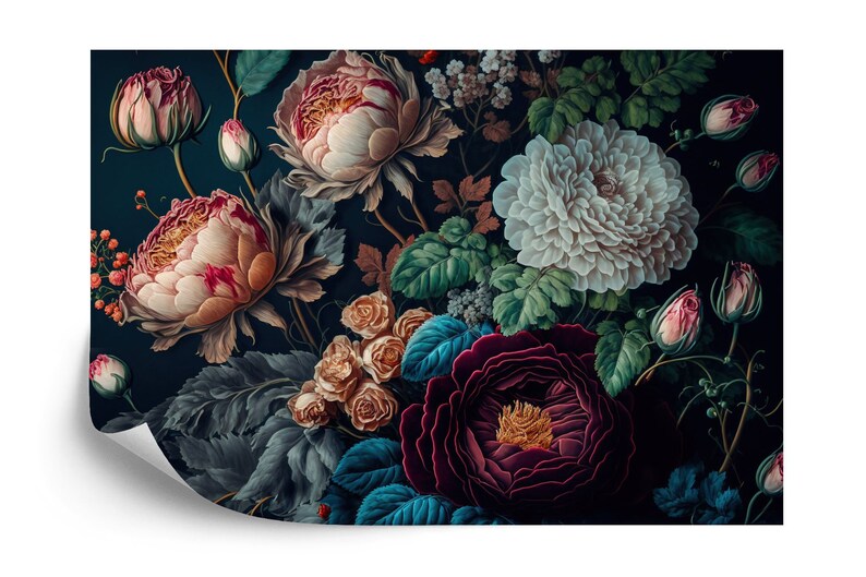 Baroque Floral Wallpaper Mural, Rich Peony Art