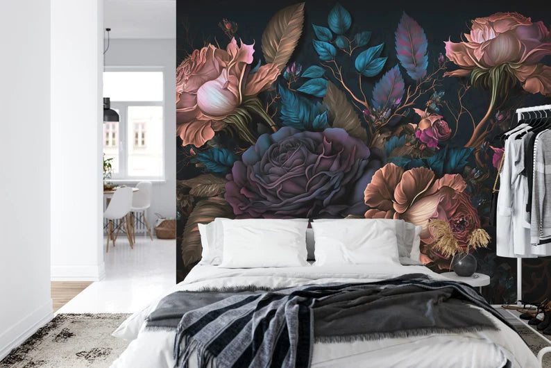 Baroque Peony Wall Mural, Rich Deep Colors Gift