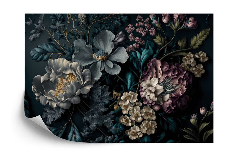 Baroque Peonies Wallpaper Mural, Rich Deep Colors, Gift
