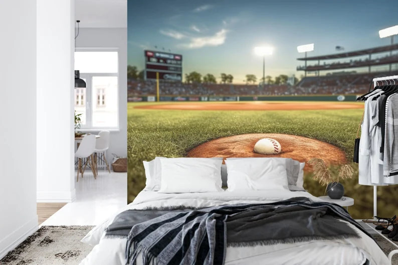 Baseball Stadium Mural, Kids Room Decor