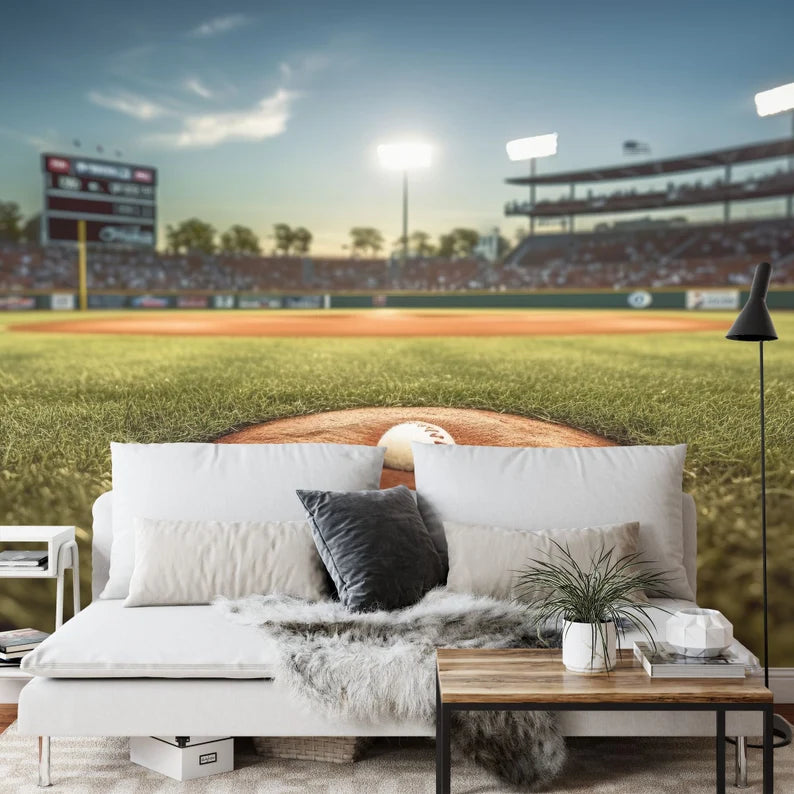 Baseball Stadium Mural, Kids Room Decor