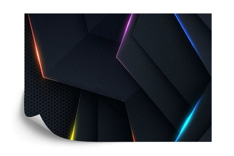 Neon Light Gaming Room Wallpaper Mural, Black Textured