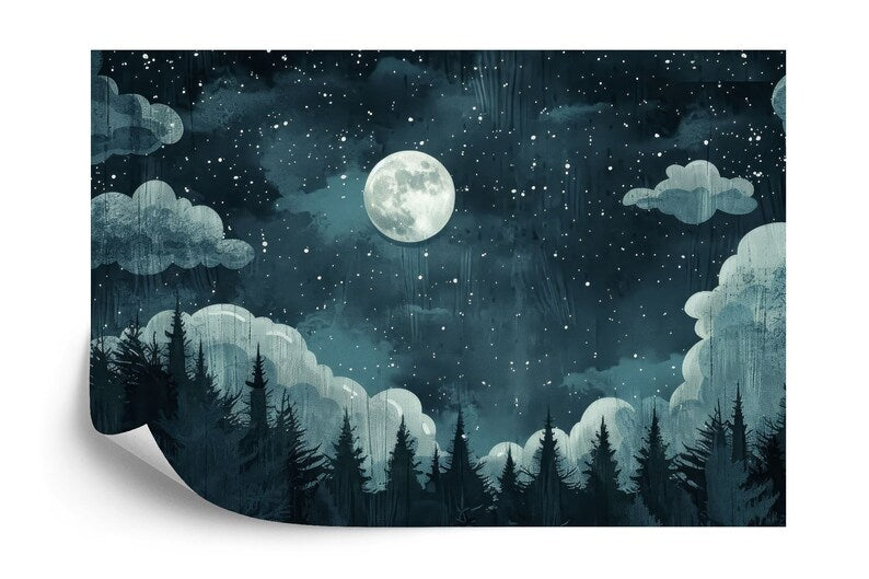 Celestial Woodland Wallpaper Mural, Peel and Stick Art Print