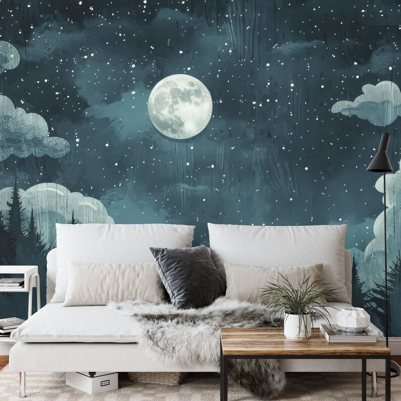 Celestial Woodland Wallpaper Mural, Peel and Stick Art Print