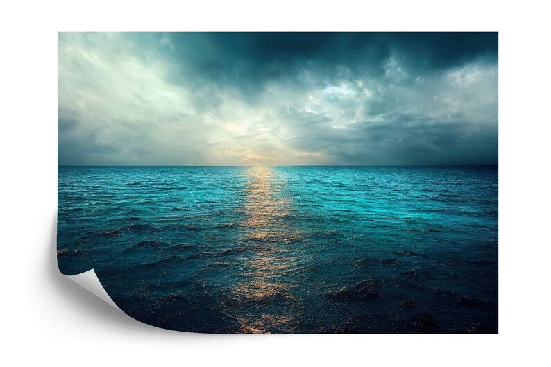 Ocean View Wall Mural, Calm Cloudy Seascape