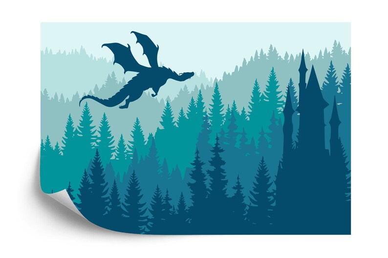 Green Forest Dragon Castle Nursery Wallpaper Mural