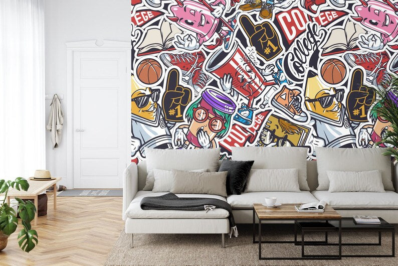 Graffiti Doodle Modern Teen Kids Room Decor
