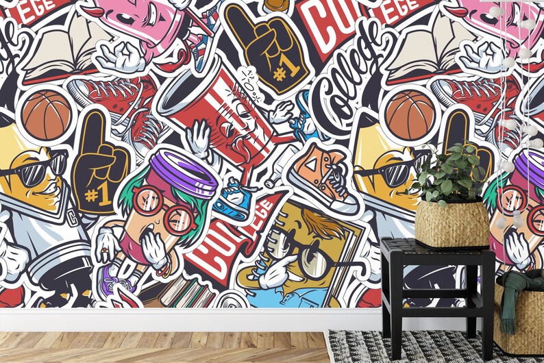 Graffiti Doodle Modern Teen Kids Room Decor
