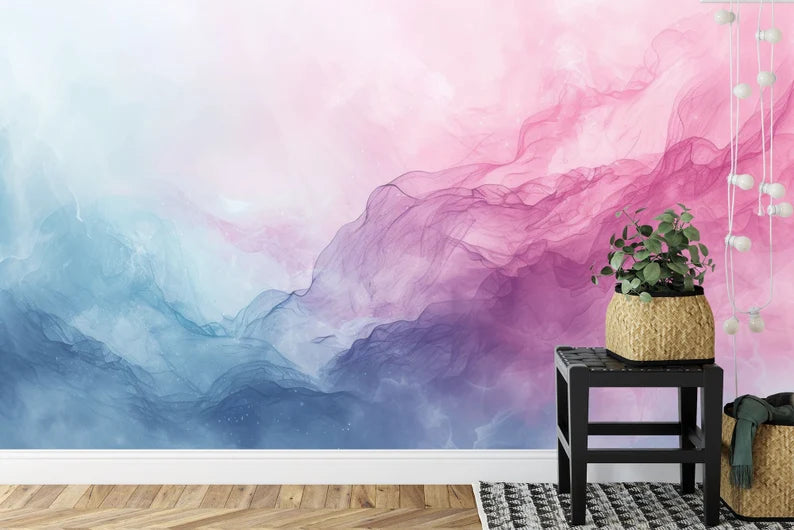 Watercolor Abstract Wall Mural, Pink Purple Sky Gift