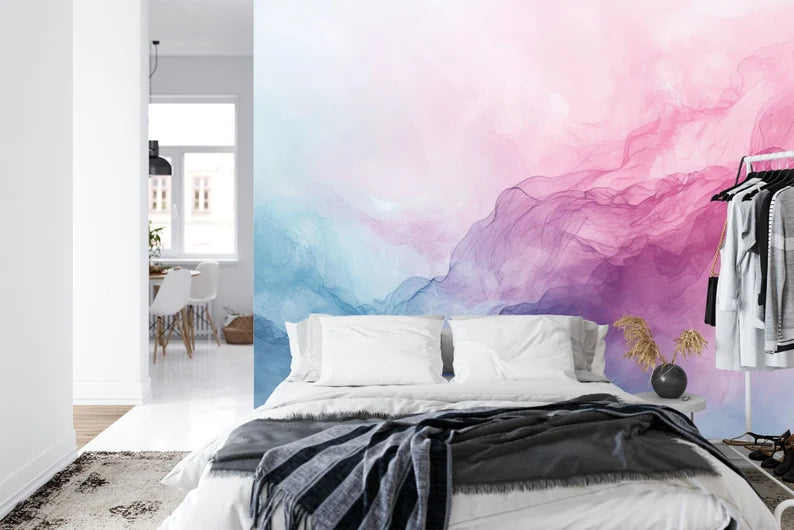 Watercolor Abstract Wall Mural, Pink Purple Sky Gift