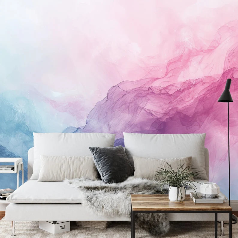 Watercolor Abstract Wall Mural, Pink Purple Sky Gift