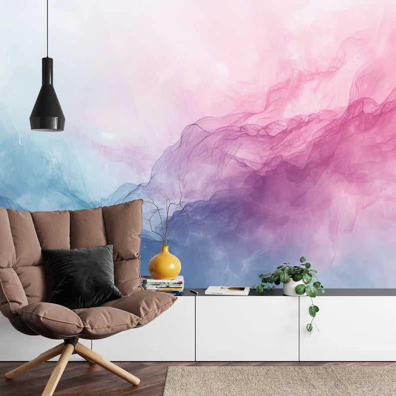 Watercolor Abstract Wall Mural, Pink Purple Sky Gift