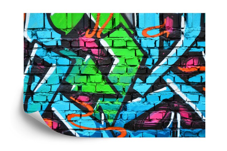 Graffiti Brick Wall Mural, Colorful Urban Art Wallpaper