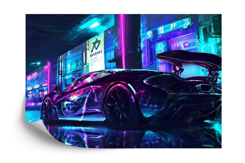 Cyberpunk Speed Car Wall Mural, Boys Room