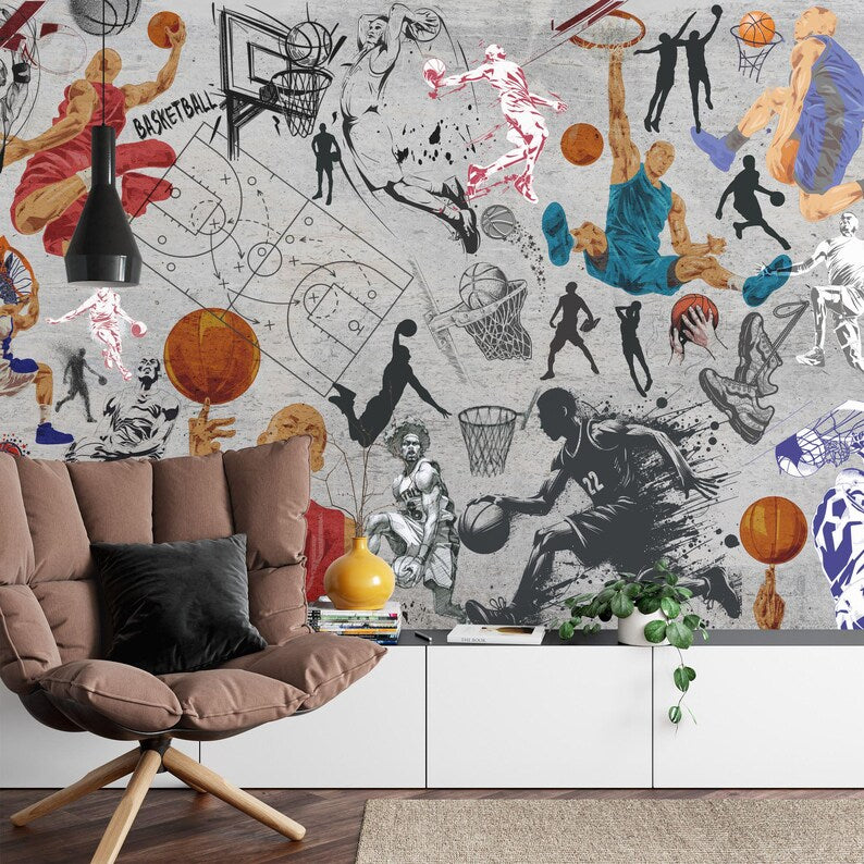 Graffiti Basketball Mural: Urban Street Art Print