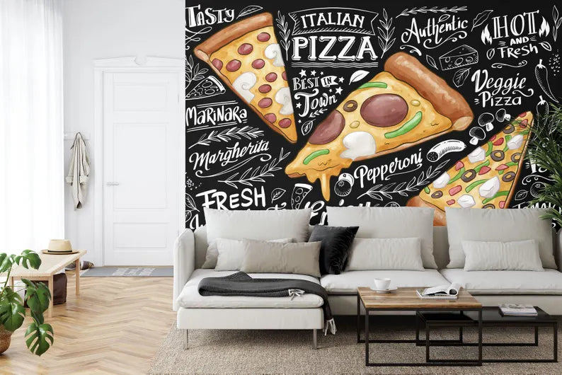 Pizza Restaurant Wall Mural, Italian Decor Art Print