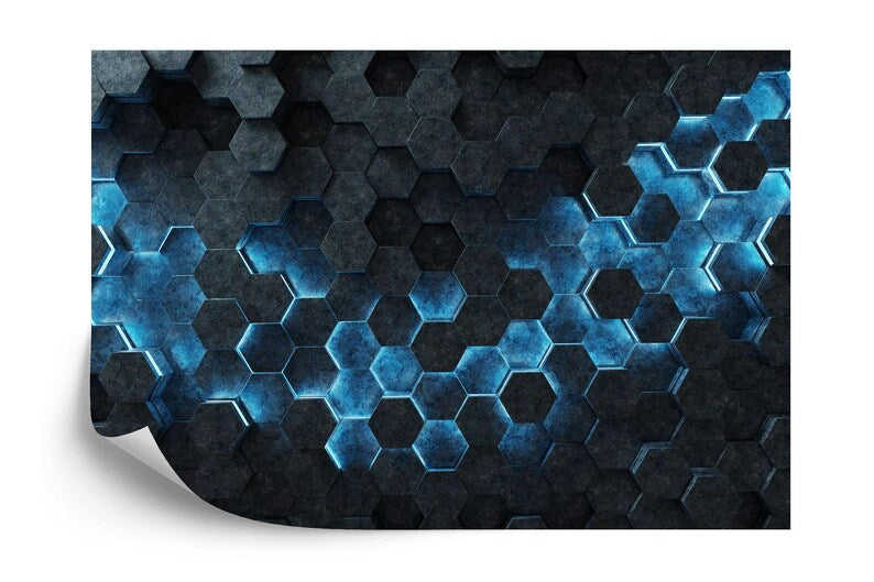 Wallpaper, Black Blue Hexagon 3D Wall Mural