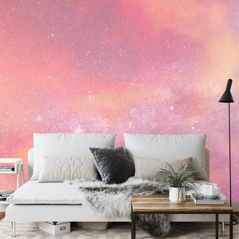 Pink Sky Wall Mural, Cloudy Evening Wallpaper