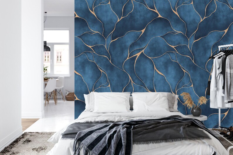 Modern, Blue Watercolor Lines Wallpaper Mural