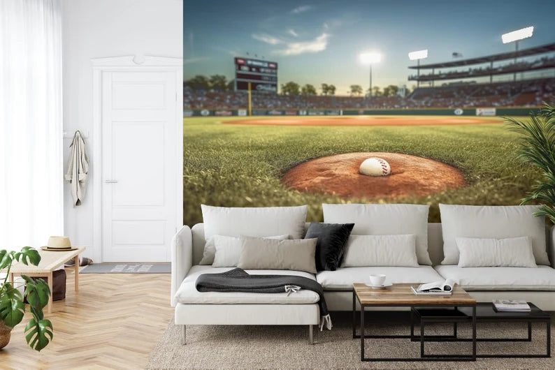 Baseball Stadium Mural, Kids Room Decor