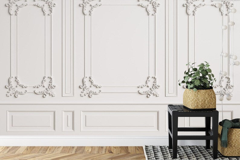 French Frame Wallpaper Mural, Retro Ornament Decor
