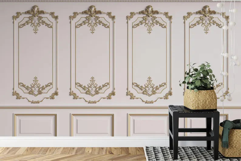 French Frame Ornament Decor, Retro Elegant Wallpaper