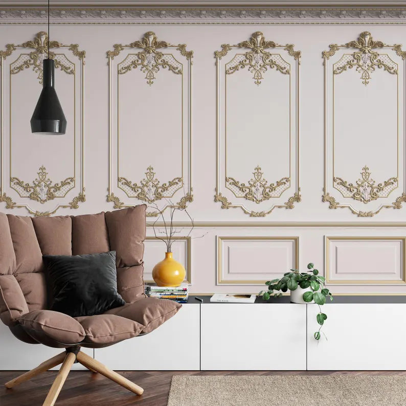 French Frame Ornament Decor, Retro Elegant Wallpaper