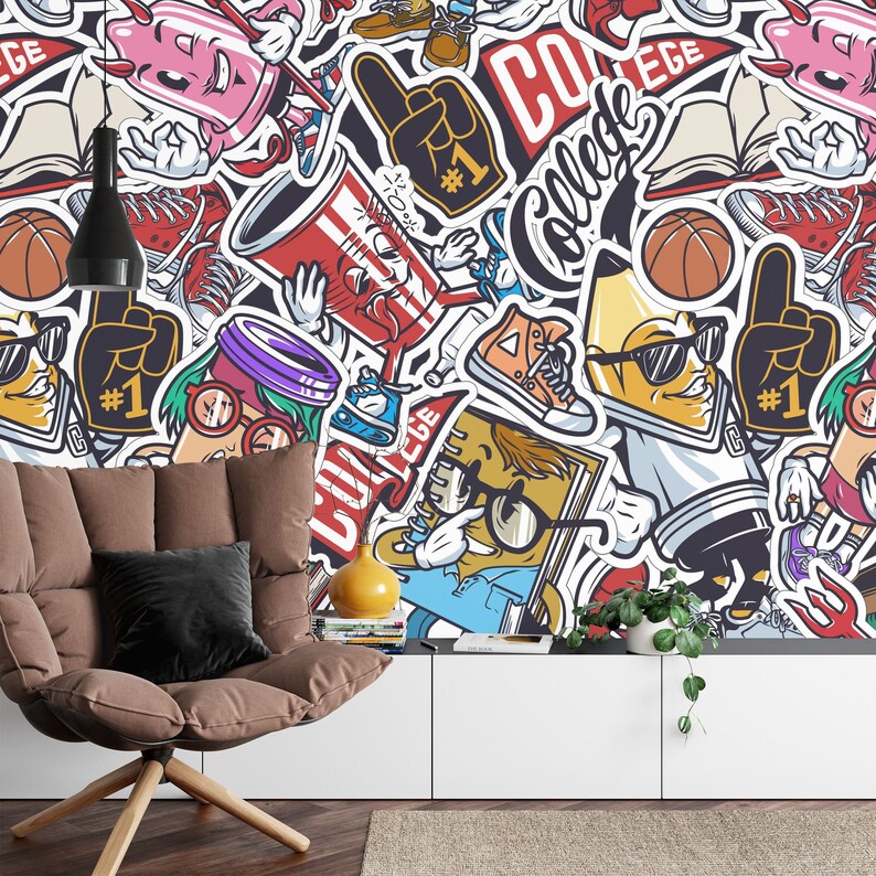 Graffiti Doodle Modern Teen Kids Room Decor