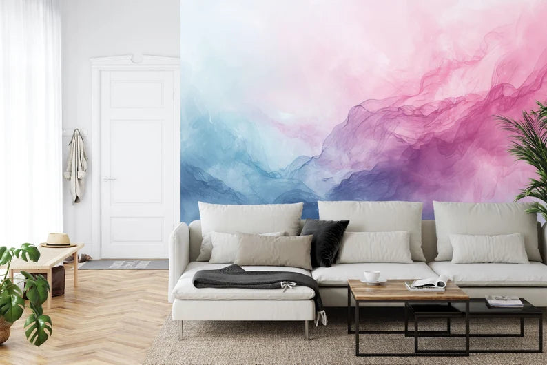 Watercolor Abstract Wall Mural, Pink Purple Sky Gift
