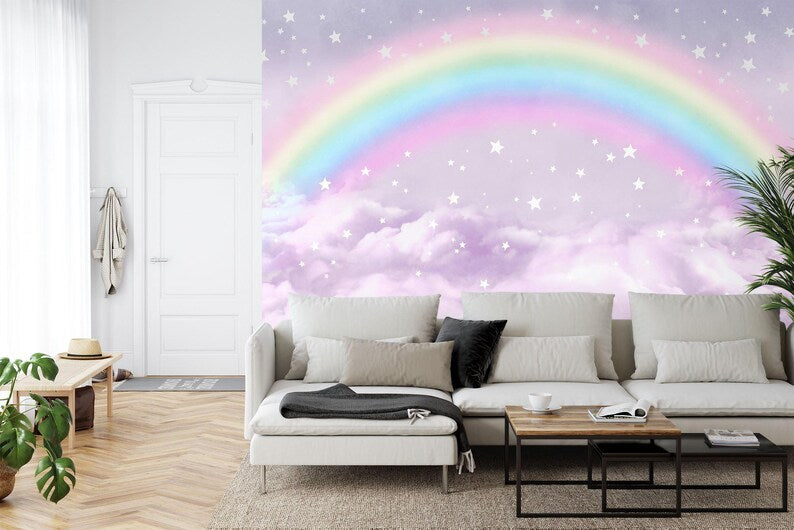 Rainbow Starry Sky Nursery Wallpaper Mural Art Print