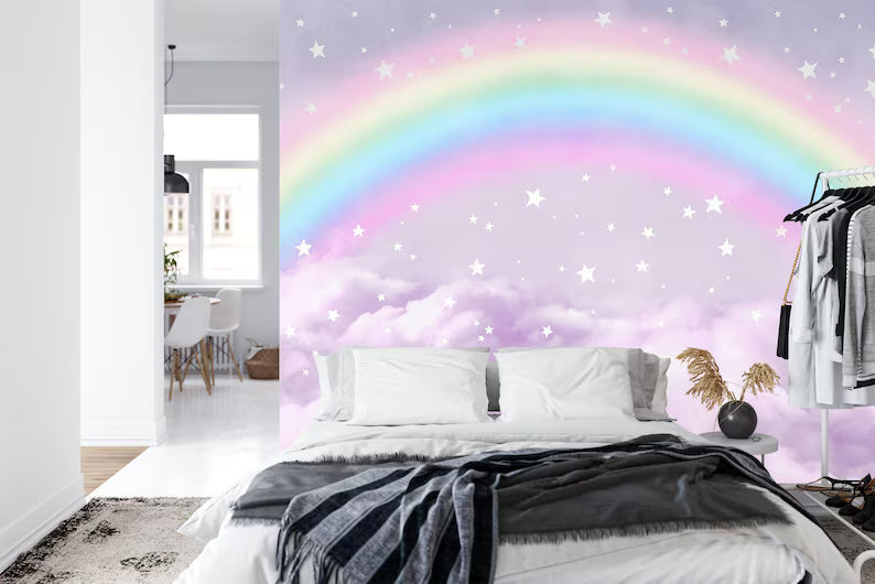Rainbow Starry Sky Nursery Wallpaper Mural Art Print